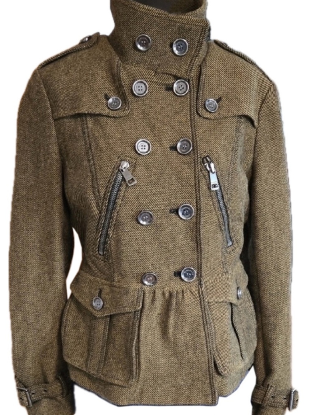 Burberry Brit | Peplum Double-Breasted Tweed Jacket, Sz 14 fits 8–10 ♥ Like new